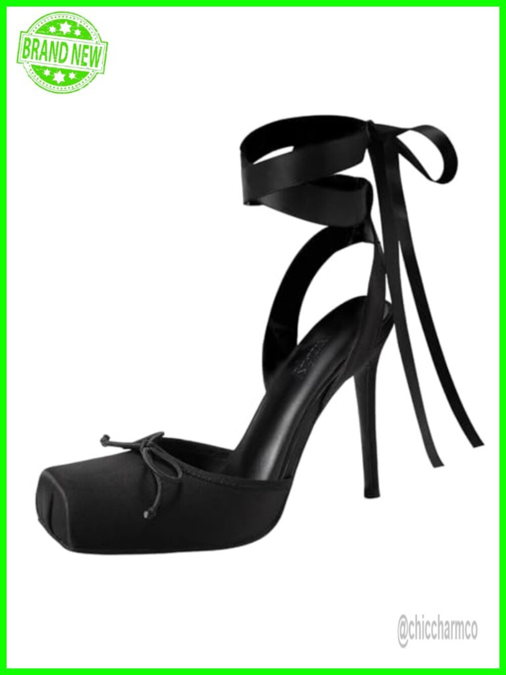 Satin Ballet Heels Lace Up Square Toe Stiletto High Bow Ballerina Heels